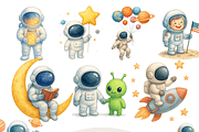 Astronaut Clipart Set, a Decorative Illustration by Pati Charm Studio (Thumbnail 1 of 8)