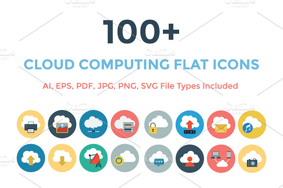 100 Cloud Computing Flat Icons