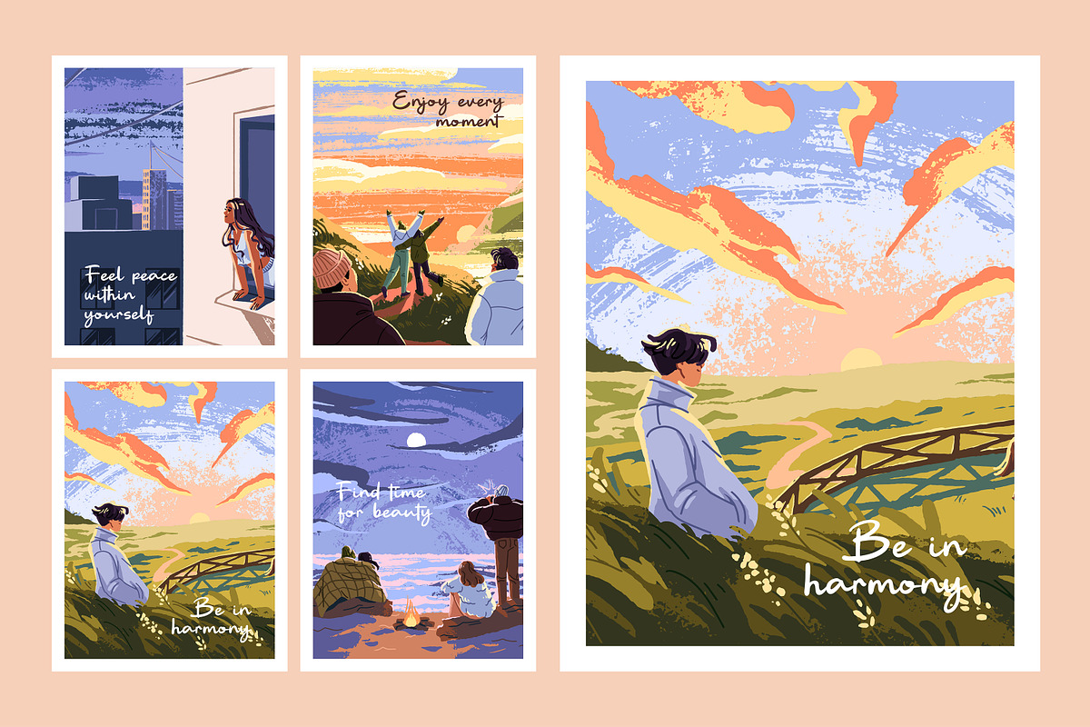 People look at sunset or sunrise set, a Person Illustration by PaperTrident (Photo 1 of 5)