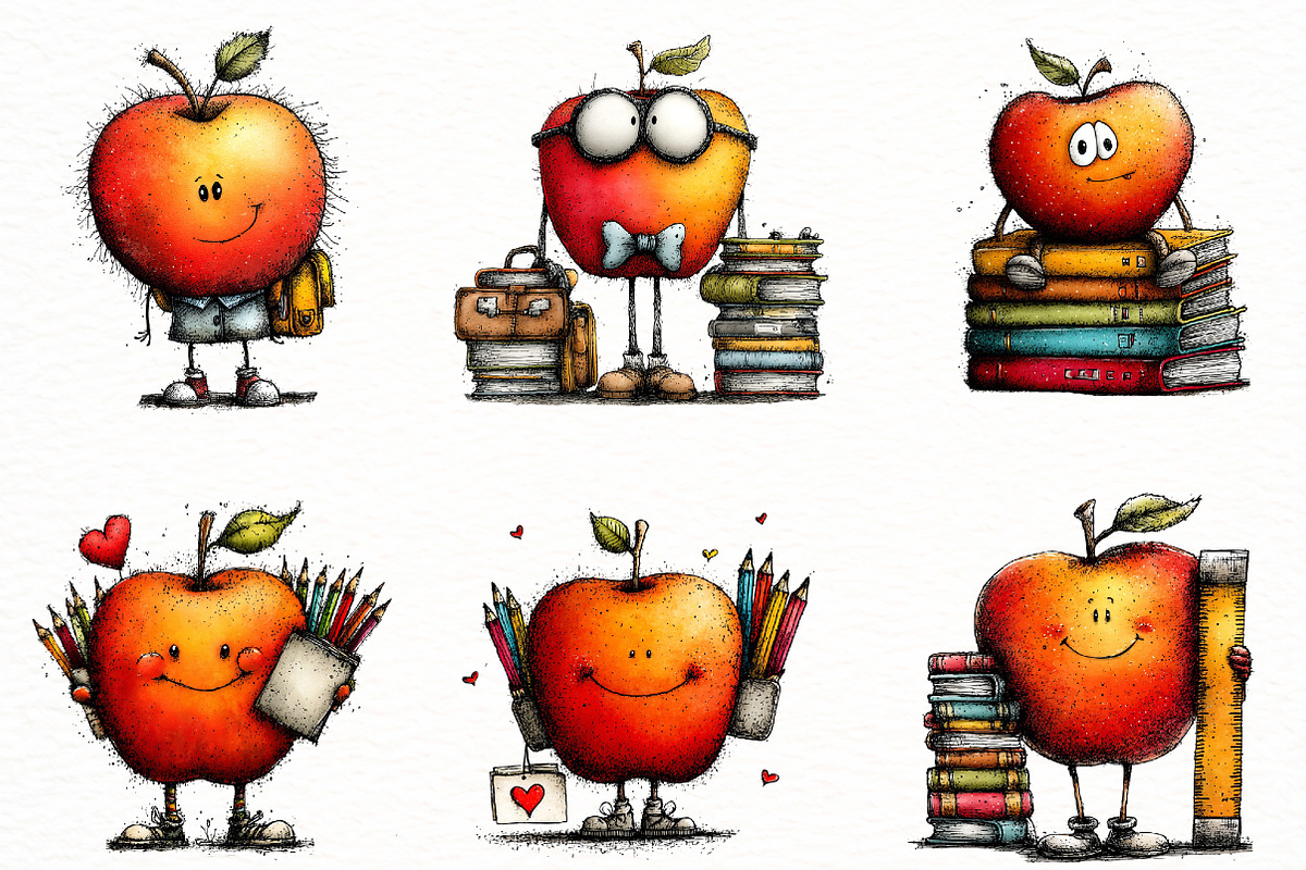 Back to School Apple Clipart Bundle, a Seasonal Illustration by Designworld (Photo 2 of 7)
