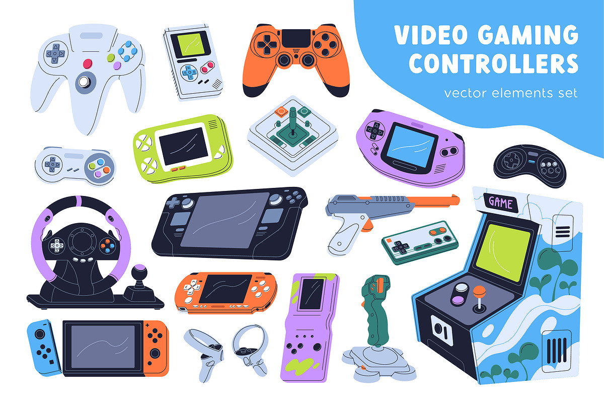 Video game consoles, joysticks set, a Technology Illustration by Good Studio (Photo 1 of 4)