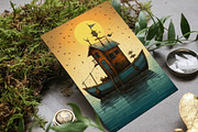 Whimsical Fishing Boats 5x7 Postcard, a Transportation Illustration by Mermaids Cove (Thumbnail 3 of 9)