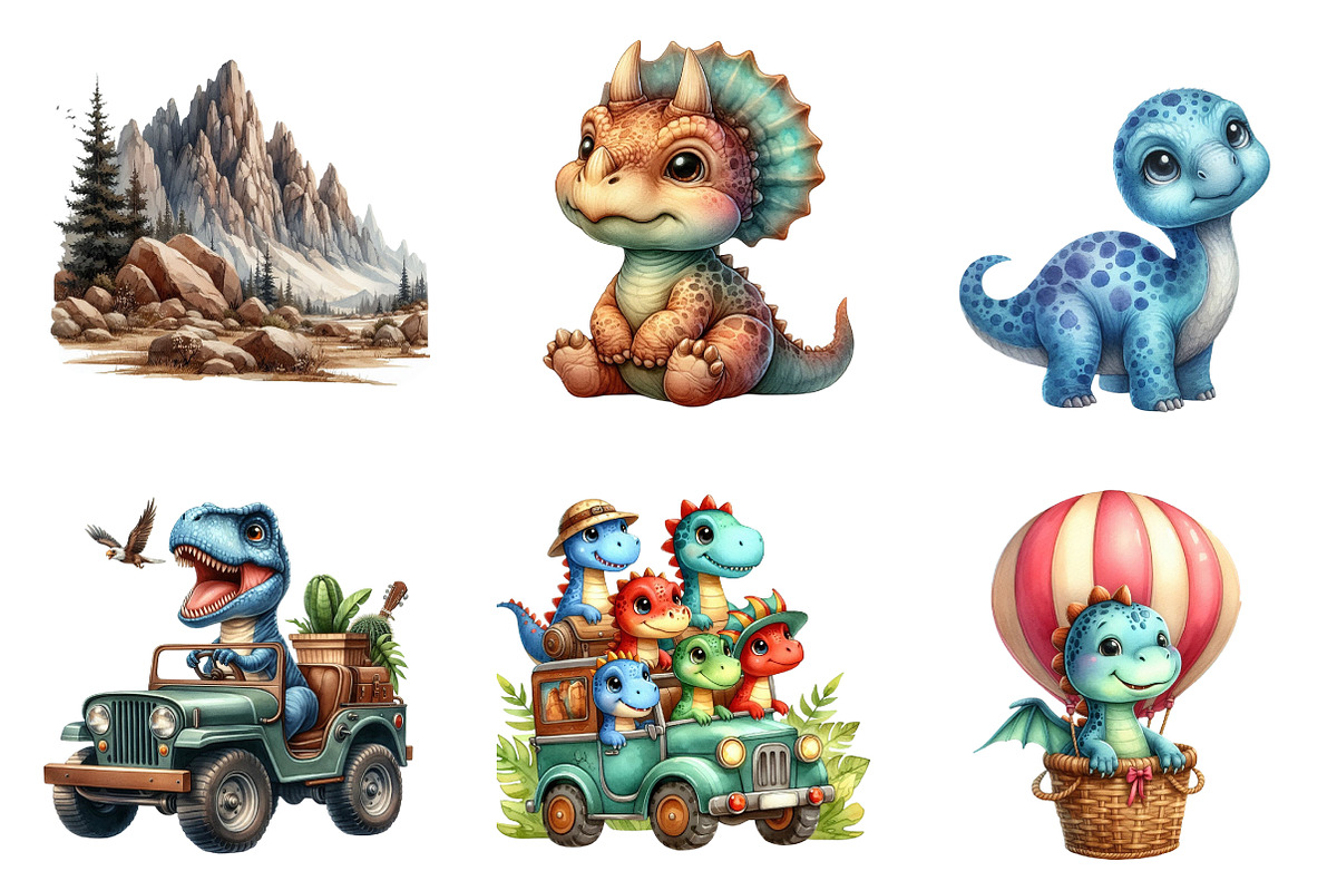 Dinosaurs watercolor clipart, an Illustration by CreationArt (Photo 7 of 7)