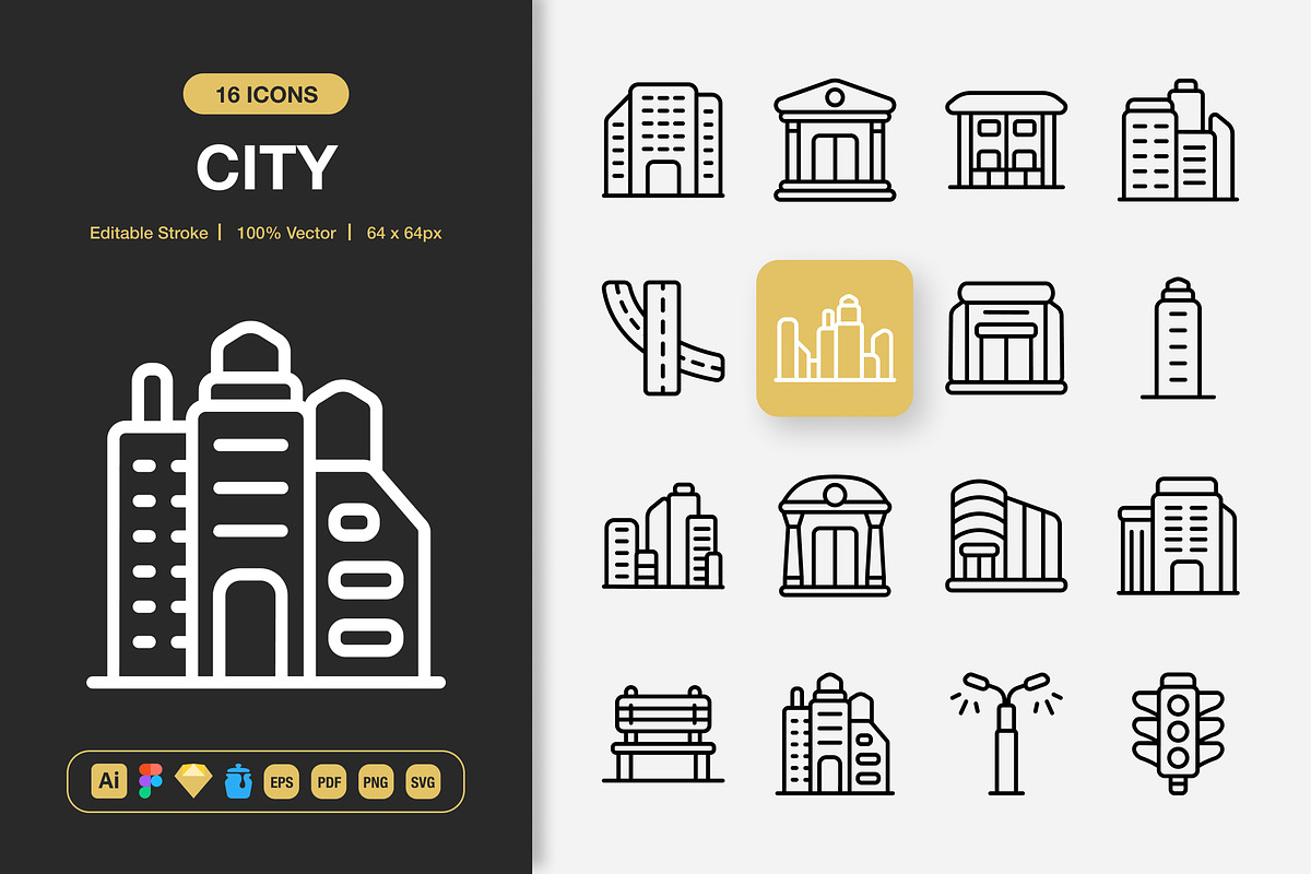 City Icons, an Outline Icon by Spacepixel Creative