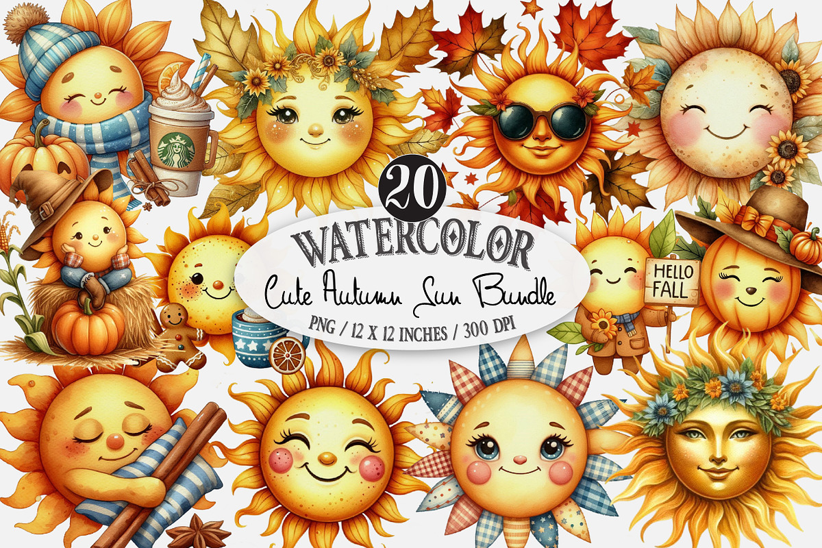 Cute Autumn Sun Clipart, an Illustration by Designking (Photo 1 of 4)