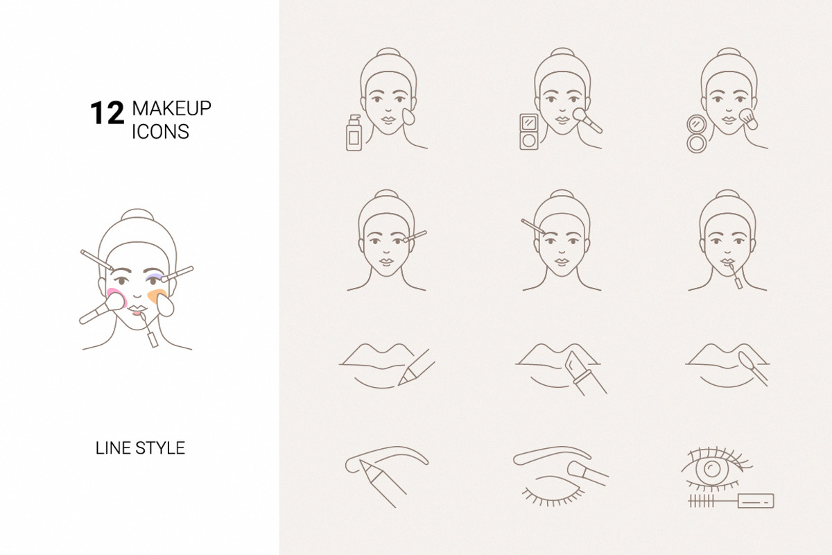 Makeup icons, an Outline Icon by mayrum (Photo 1 of 3)