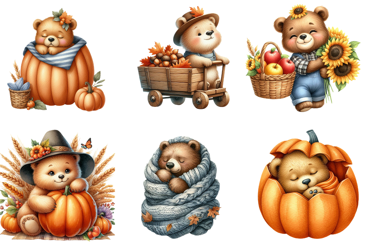 Cute Bear Character in Autumn Season, an Illustration by DreamArtGraphic (Photo 4 of 4)