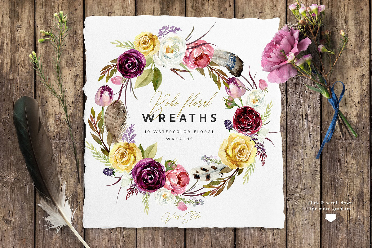 Watercolor Boho Wild Floral Set, a Decorative Illustration by Veris Studio (Photo 6 of 16)