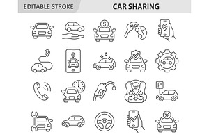 Car sharing line icon vector set, an Outline Icon by ElineDesign
