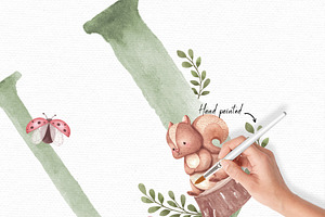 Woodland Watercolor Alphabet Clipart