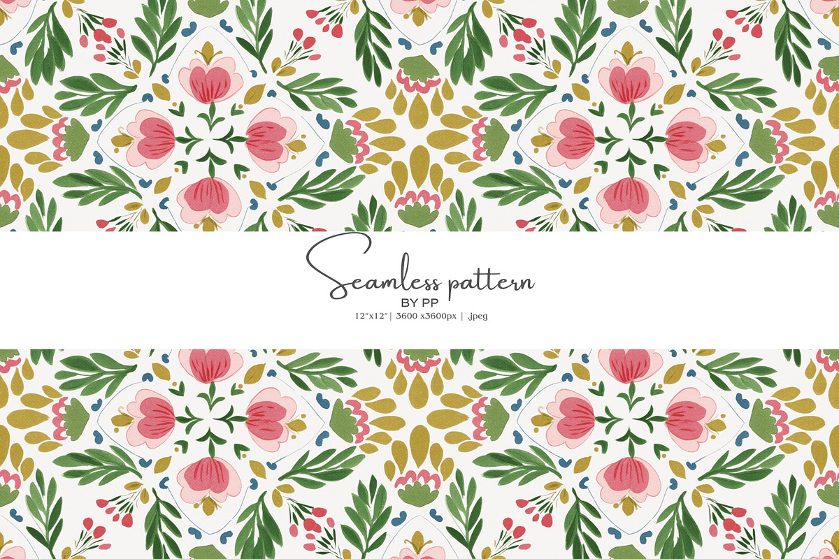 folk floral tile seamless pattern, a Pattern Graphic by Pink Studio Art (Photo 1 of 5)