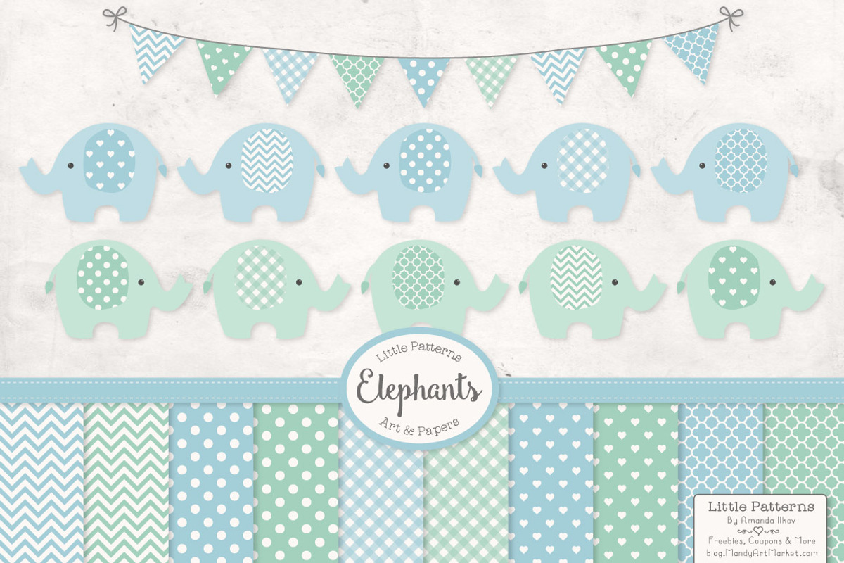 Blue & Mint Vector Elephants, an Illustration by Amanda Ilkov (Photo 1 of 3)