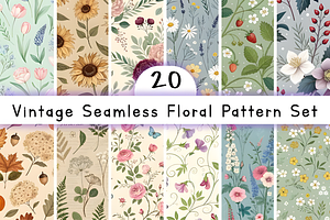 Vintage Seamless Floral Pattern Set, a Pattern Graphic by Design Station