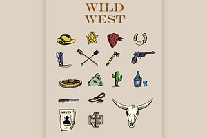 Hand Drawn Wild West Icons Set