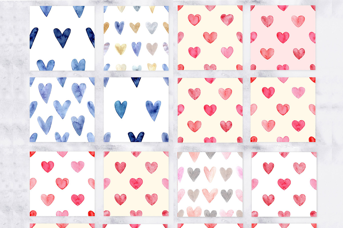 Watercolor Hearts Cliparts, Patterns, a Pattern Graphic by Slastick (Photo 3 of 7)