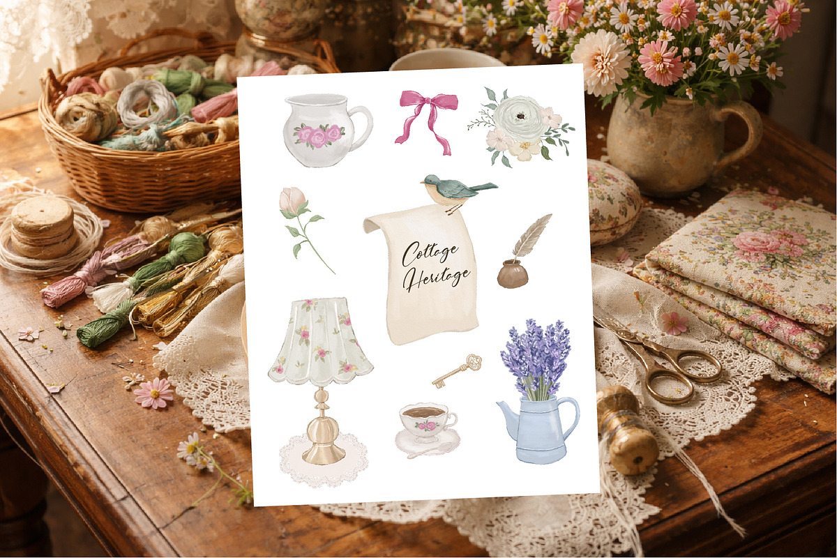 Cottagecore Vintage Floral Clipart, a Decorative Illustration by ElenaPlatovaArt (Photo 10 of 14)