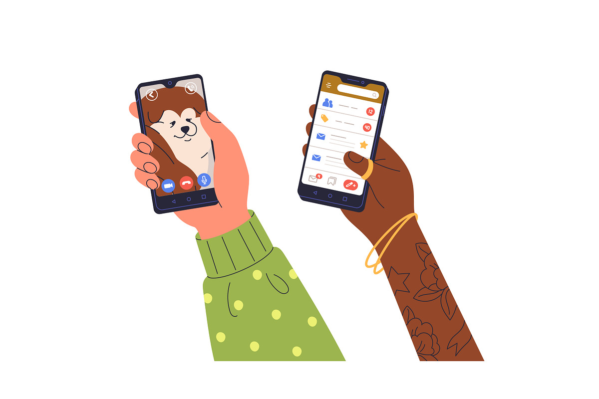 Hands with smartphone screens set, a Technology Illustration by Good Studio (Photo 4 of 4)