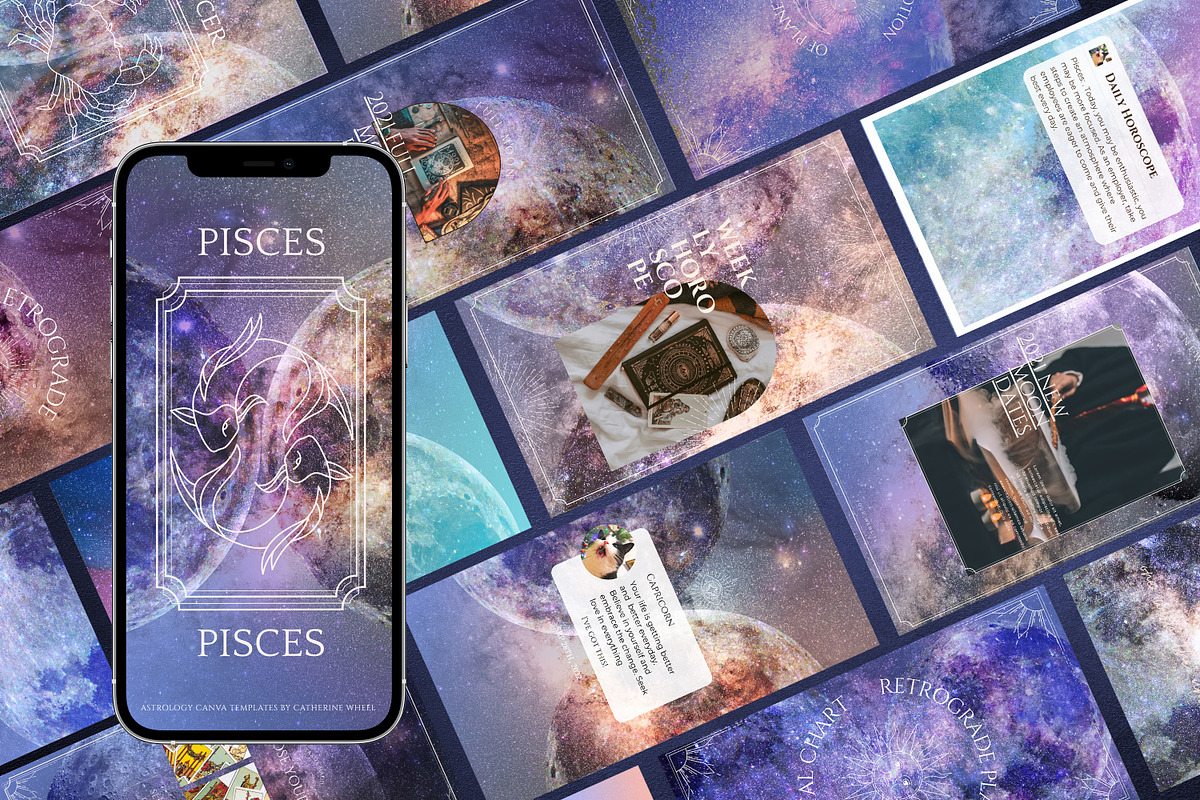 -50% Astrology Canva PS templates, a Social Media Template by Vintage Digital Textures (Photo 3 of 9)