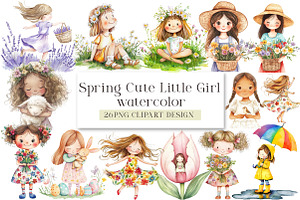 Spring Cute Little Girl Clipart, a Seasonal Illustration by DreamArtGraphic
