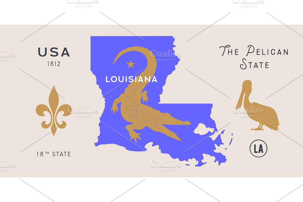 Louisiana state map USA emblem, an Illustration by Foxys Graphic