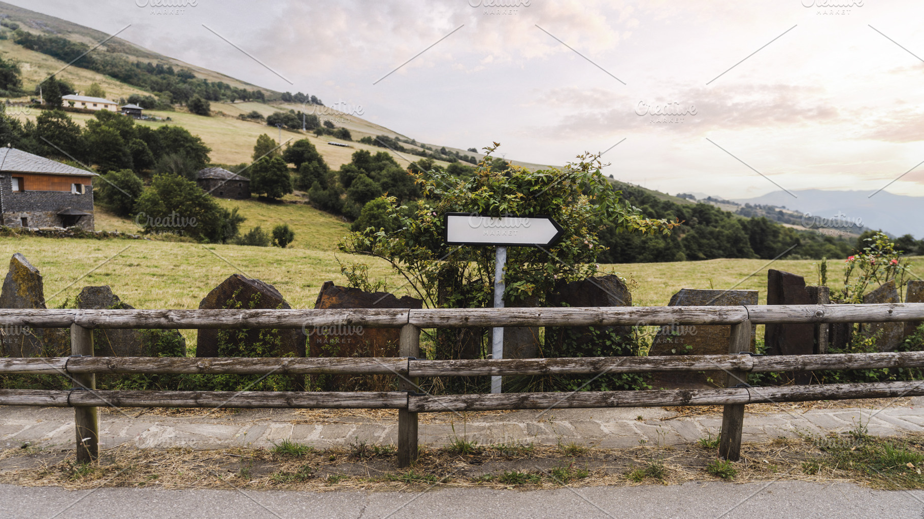Blank arrow sign mockup in village, an Architecture Photo by SkyNext