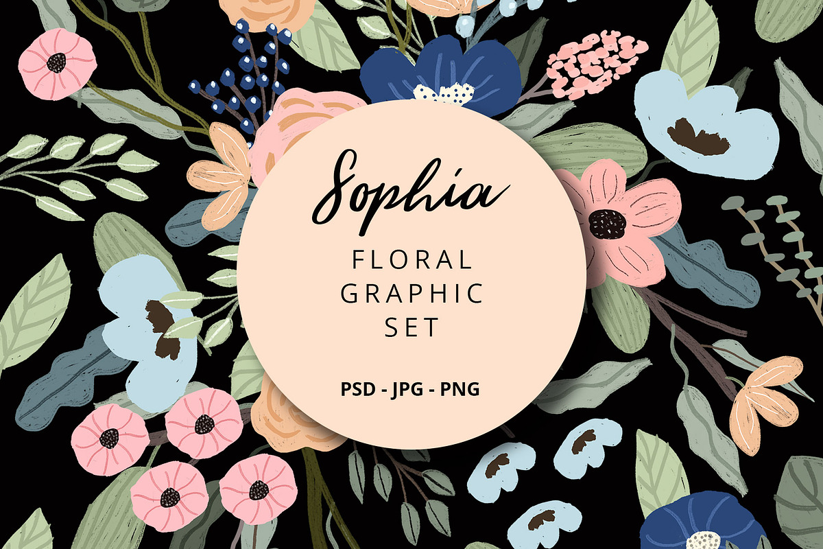 Sophia - Floral Graphic Set, a Decorative Illustration by wulano (Photo 1 of 7)