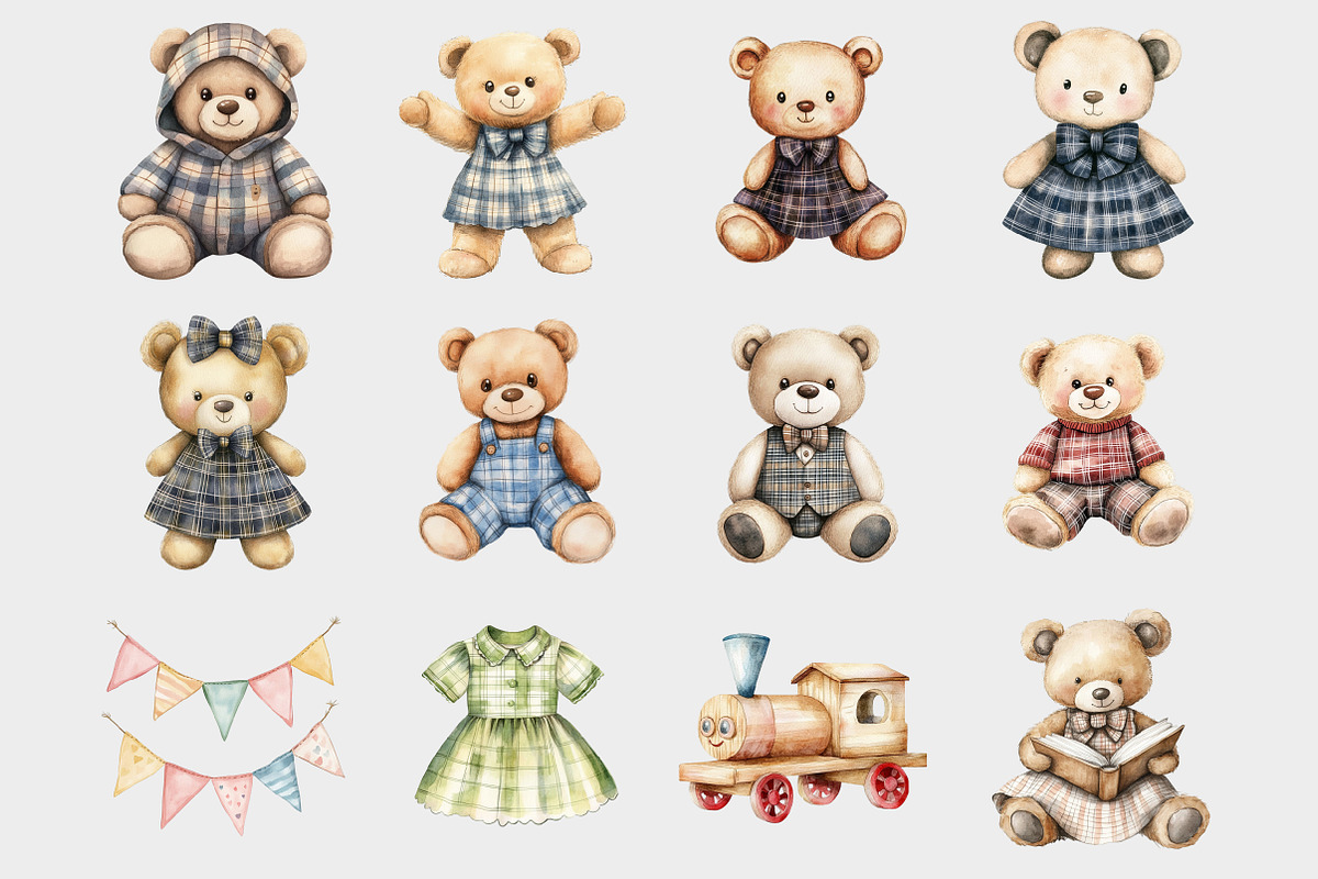 Watercolor Teddy Bear Clipart, a Seasonal Illustration by Design Market (Photo 3 of 5)