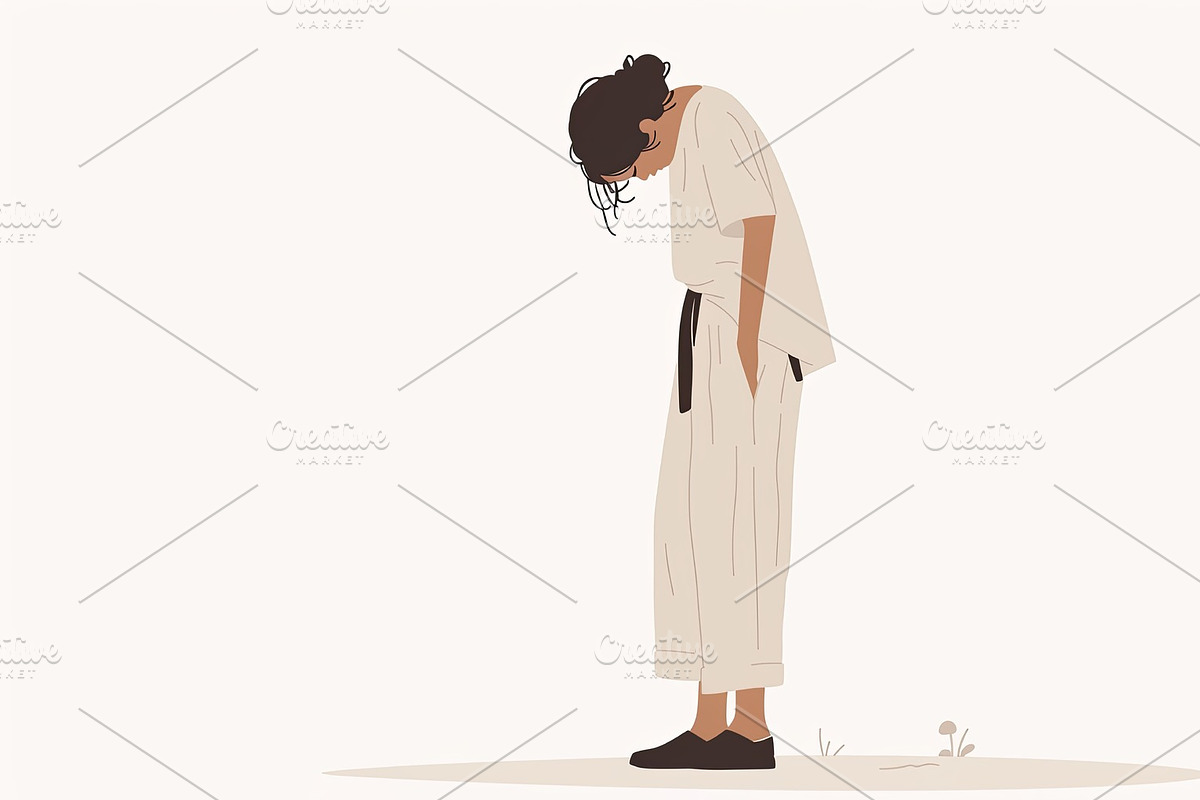 Minimalist illustration of a tired person leaning forward in fatigue or sadness, an Illustration by AS photostudio
