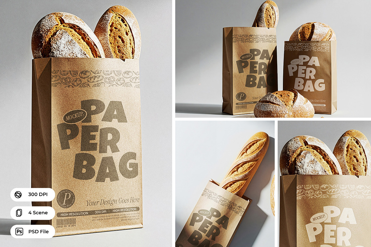 Bread Paper Bag Mockup, a Packaging Mockup by Nathatype (Photo 1 of 9)