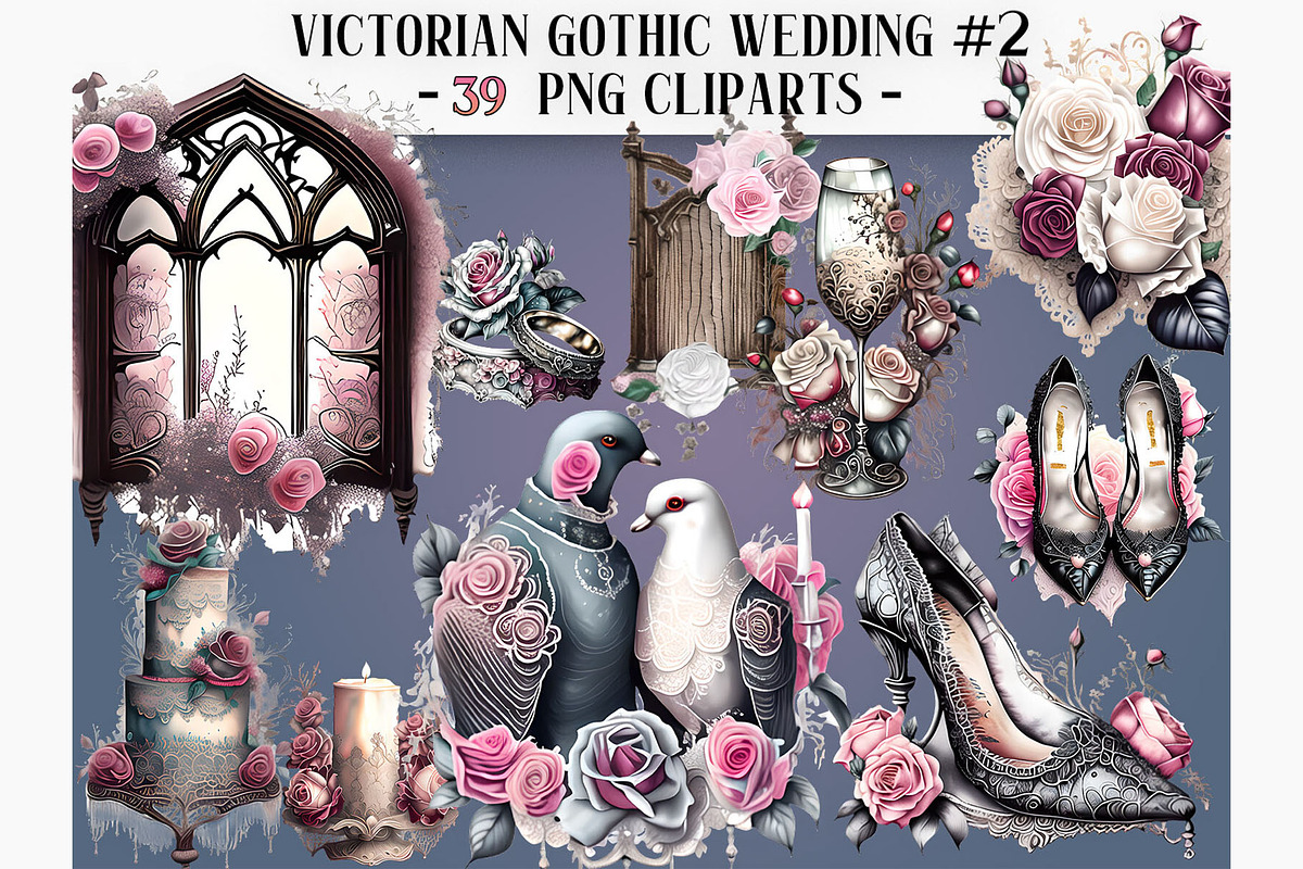 Victorian Gothic Wedding #2 Cliparts, a Seasonal Illustration by EdeniaArtStudio (Photo 1 of 9)