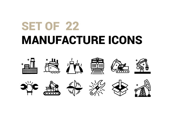 Set Of 22 Manufature Icons.
