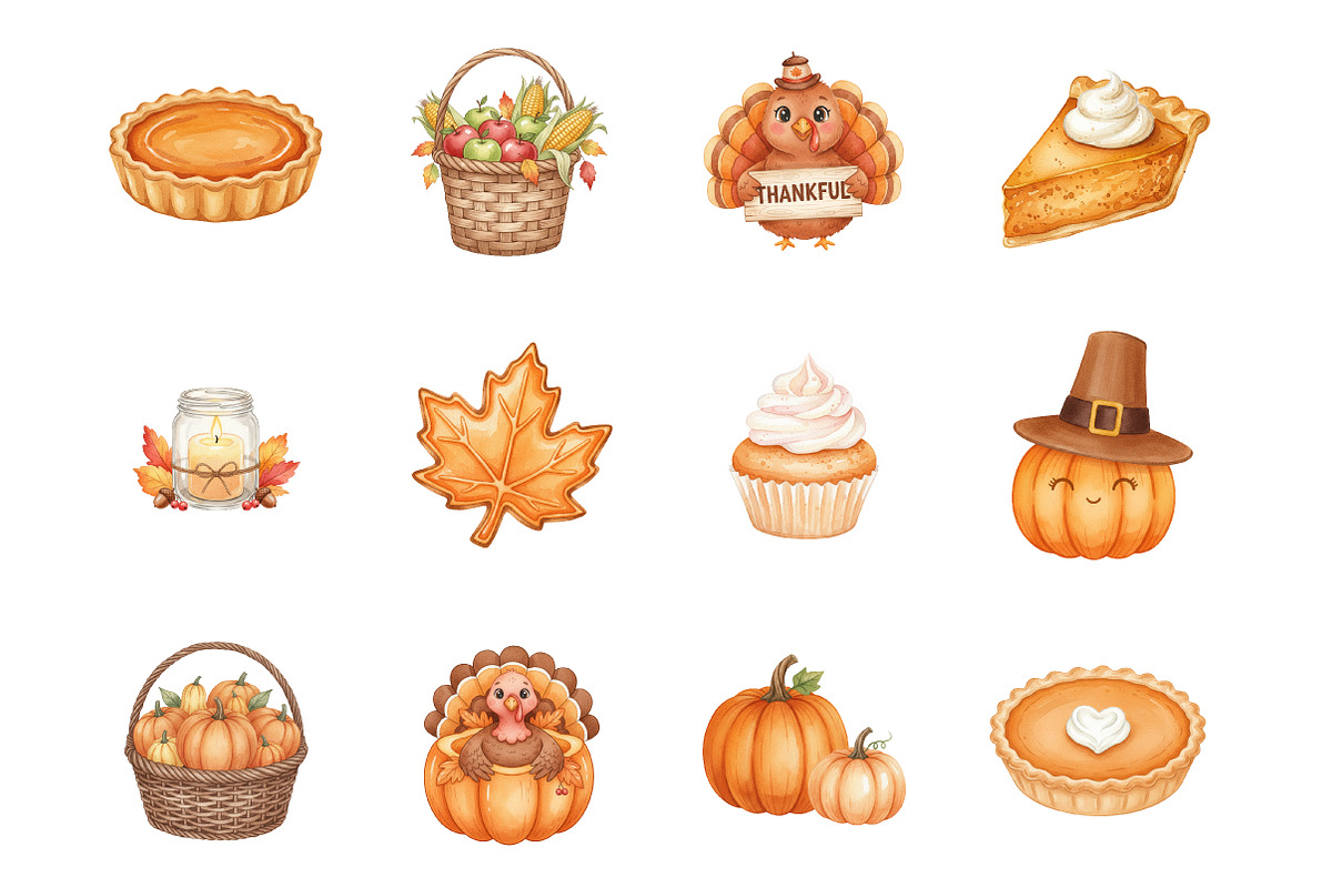 Watercolor Thanksgiving Clipart PNG, an Illustration by SinaCreation (Photo 2 of 7)