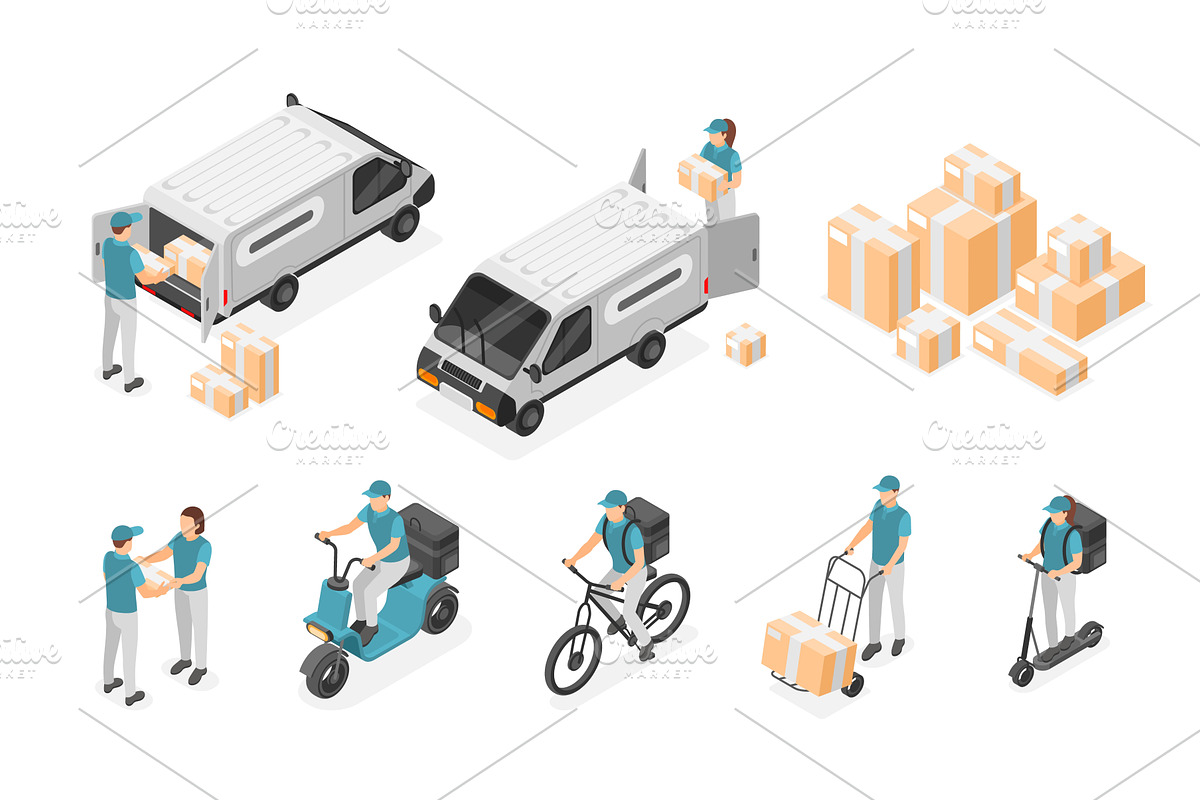 Isometric couriers. Delivery service, a Graphic by Valerie Bodnar