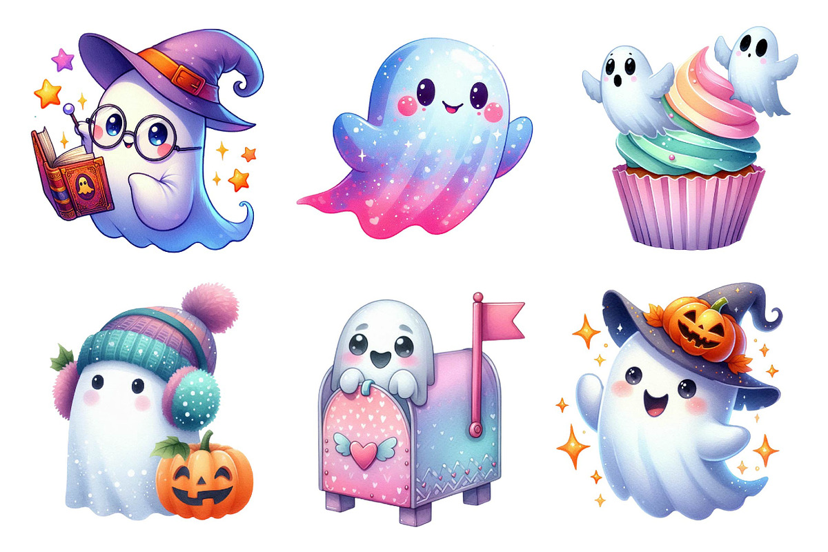 Cute Halloween Ghost Clipart PNG, an Illustration by Dream Creation (Photo 2 of 6)