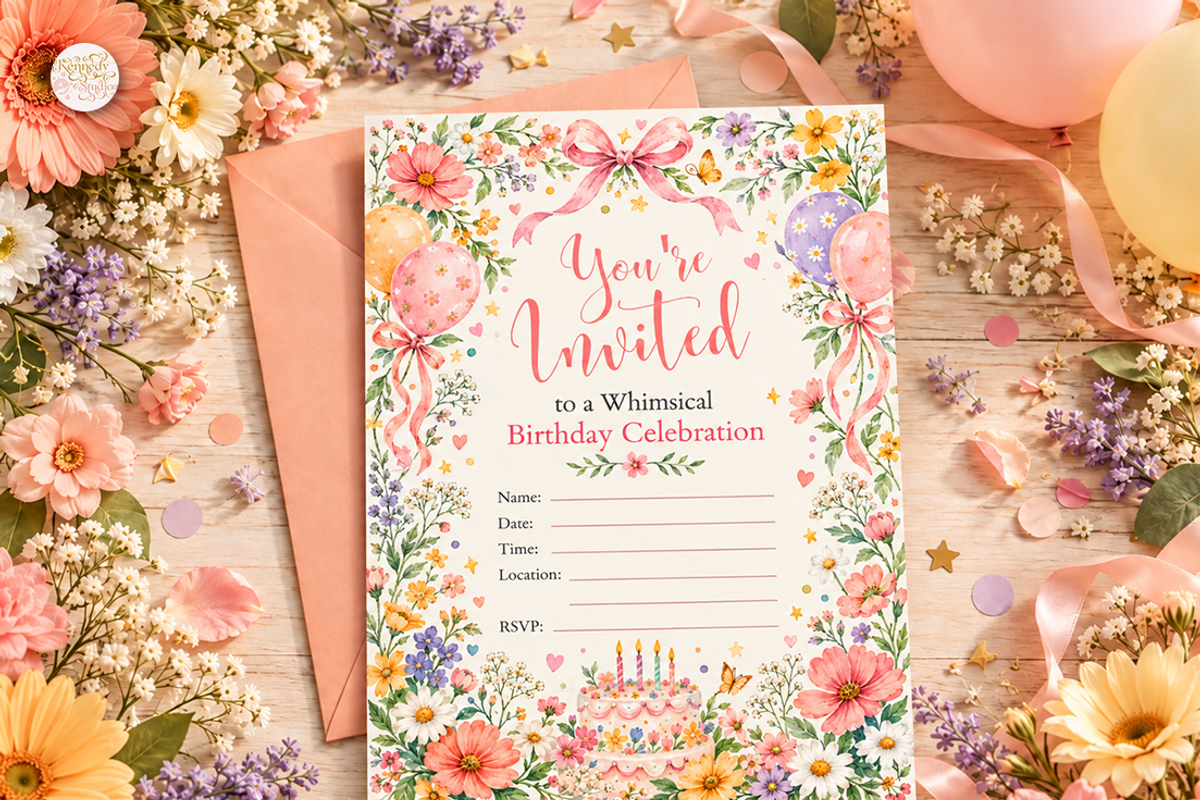 Floral Birthday Canva Invitation, a Marketing Template by KennedyStudio (Photo 1 of 6)