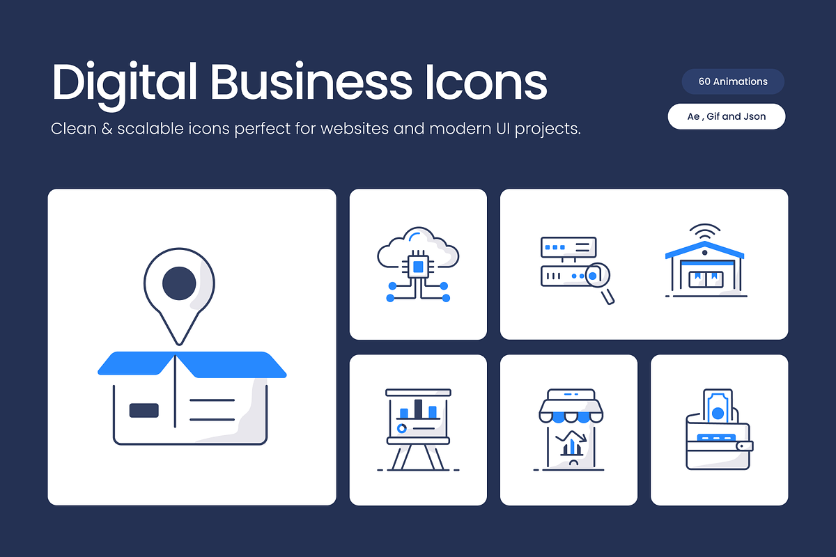 Animated Digital Business Line Icons, an Outline Icon by Vectors Market (Photo 1 of 4)