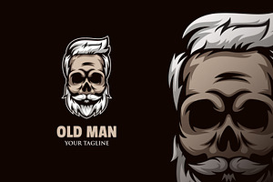 Old Man Beard Skull Logo Design