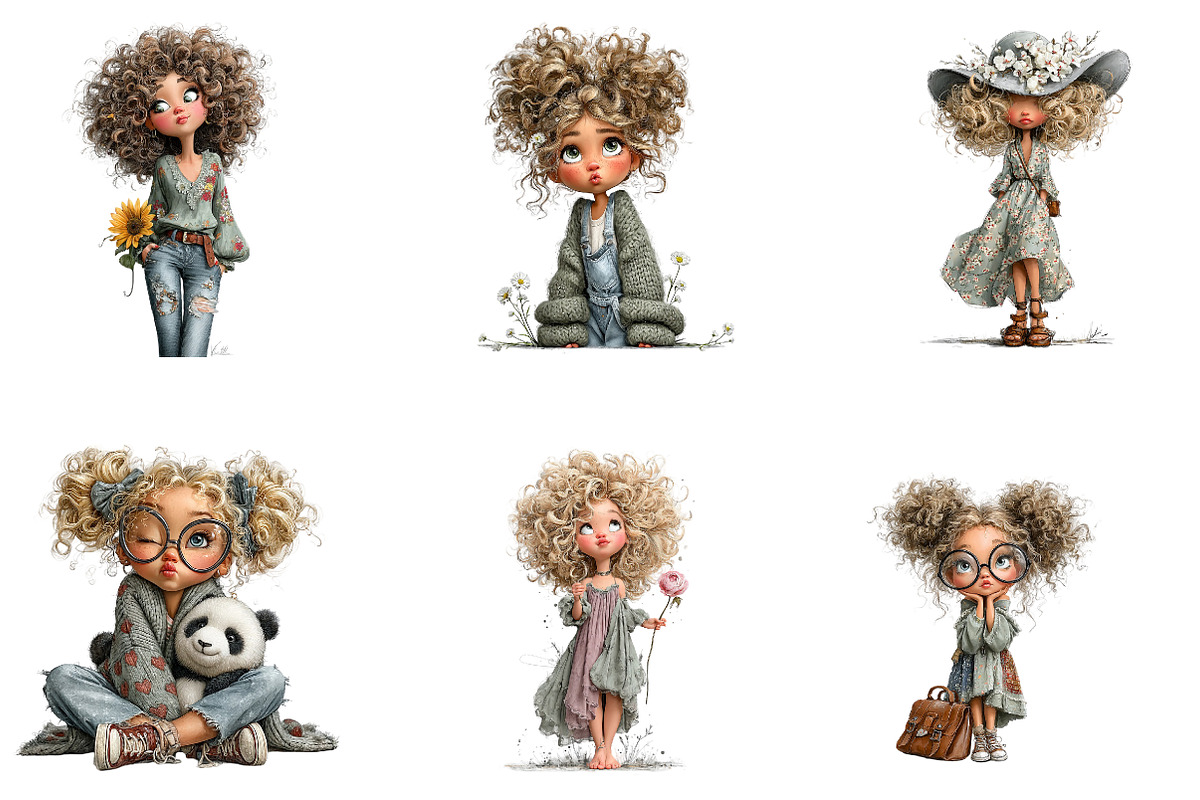Boho Girl Clipart Bundle, a Seasonal Illustration by CreationArt (Photo 5 of 5)