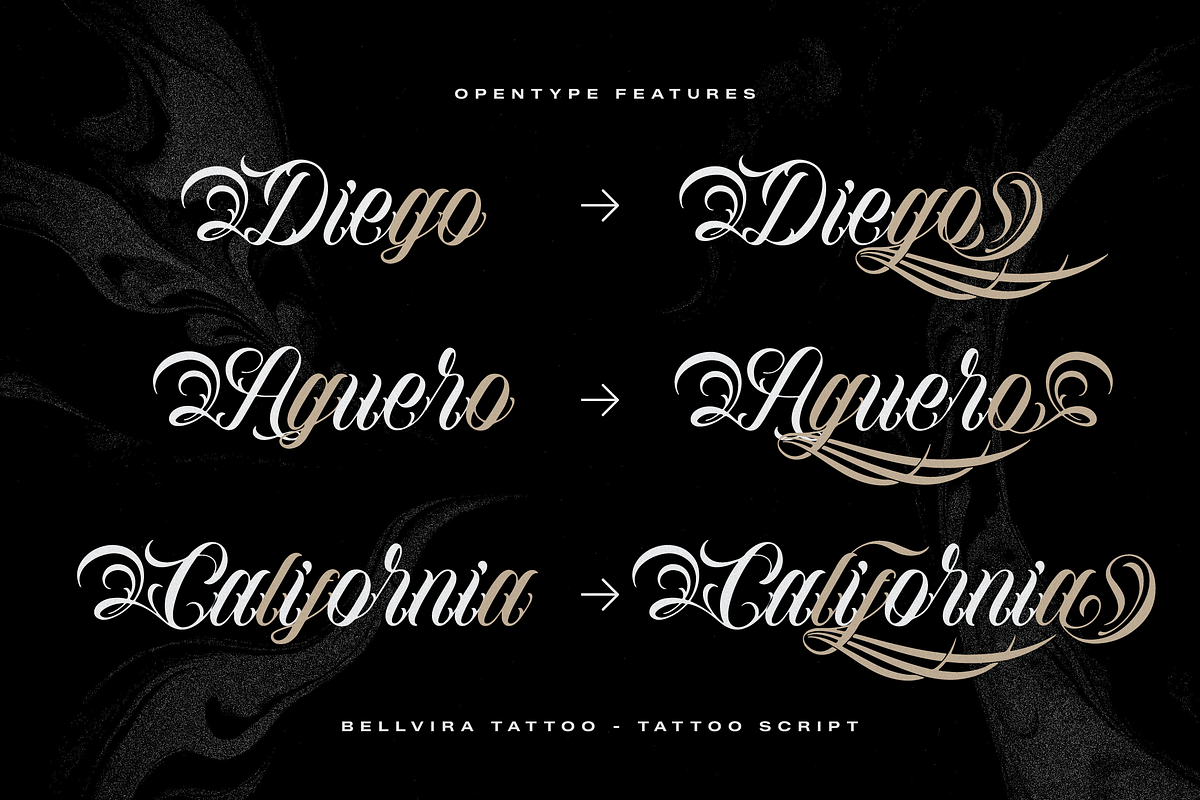 Bellvira Tattoo | Script Tattoo, a Blackletter Font by Denustudios (Photo 6 of 12)