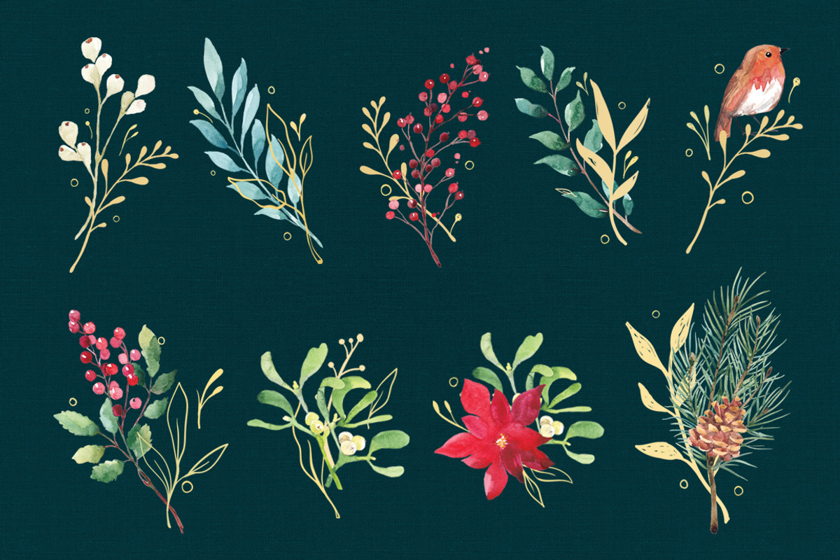 Merry Christmas watercolor set, a Poster Template by Anna's Lettering (Photo 14 of 18)