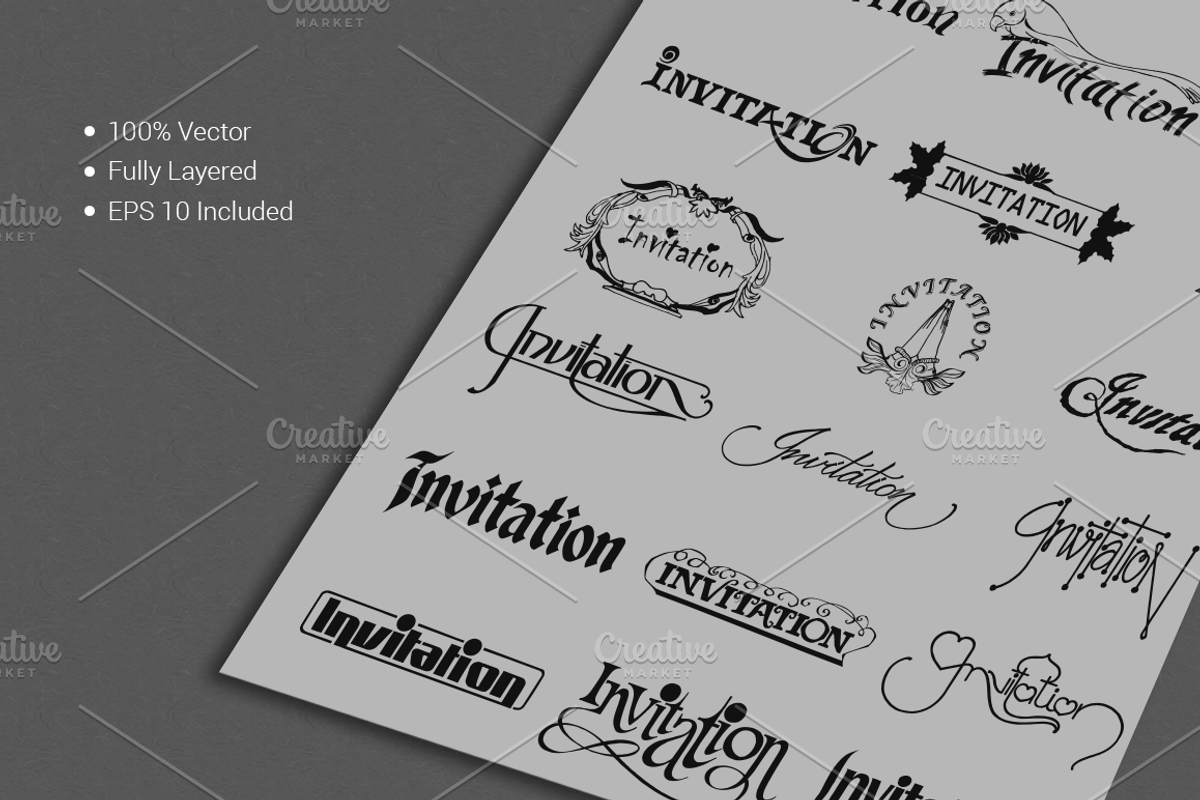 Invitation Typographic Vector Pack, a Branding & Logo Template by ORCOLOR (Photo 3 of 5)