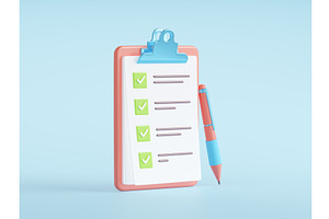 Checklist Icon, 3d Clipboard With