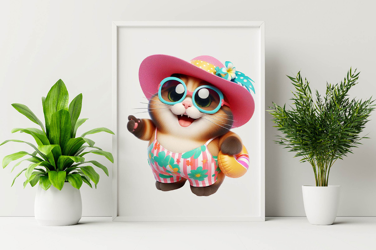 Watercolor Happy Summer Cat Sublim, an Illustration by SVGArt (Photo 4 of 8)