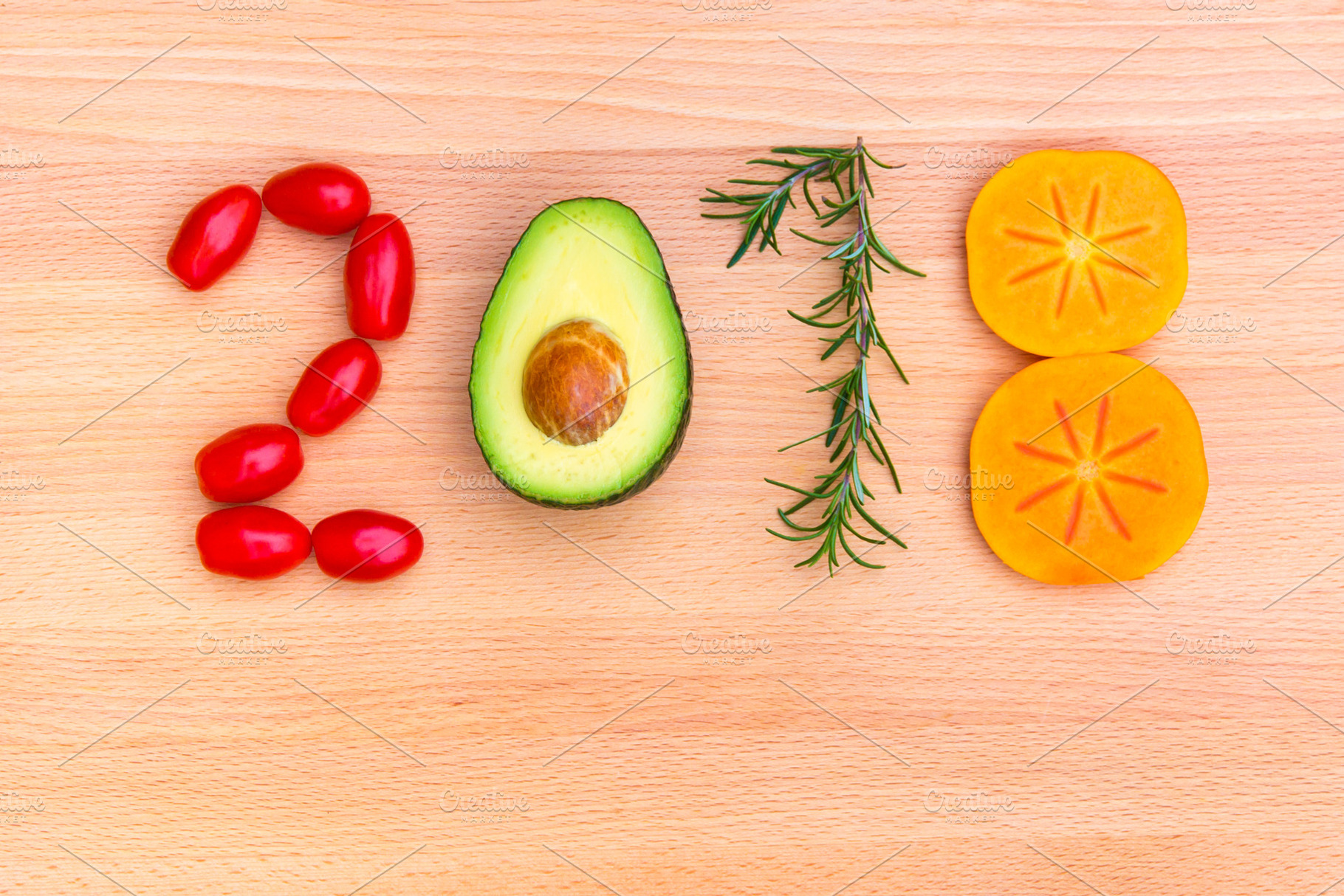 New year 2018 made of vegetables stock photo containing 2018 and avocado, a Holiday Photo by Irina Moskalev