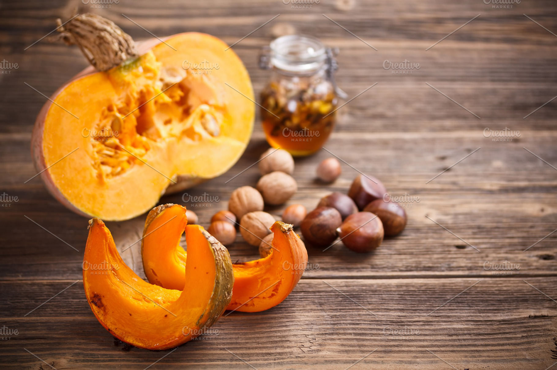 Roasted Pumpkin Slices Containing Autumn Chestnut And Composition