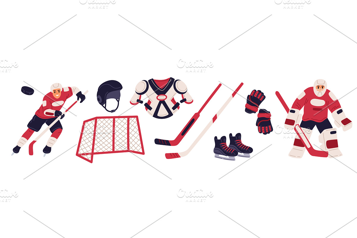 Cartoon ice hockey elements. Sport, a Sport Illustration by Vectorbuum