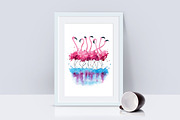 flamingos watercolor painting, an Illustration by Kamenuka (Thumbnail 2 of 2)