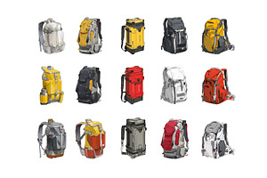 Backpack cartoon vector set. Outdoor, an Object Illustration by Onyx