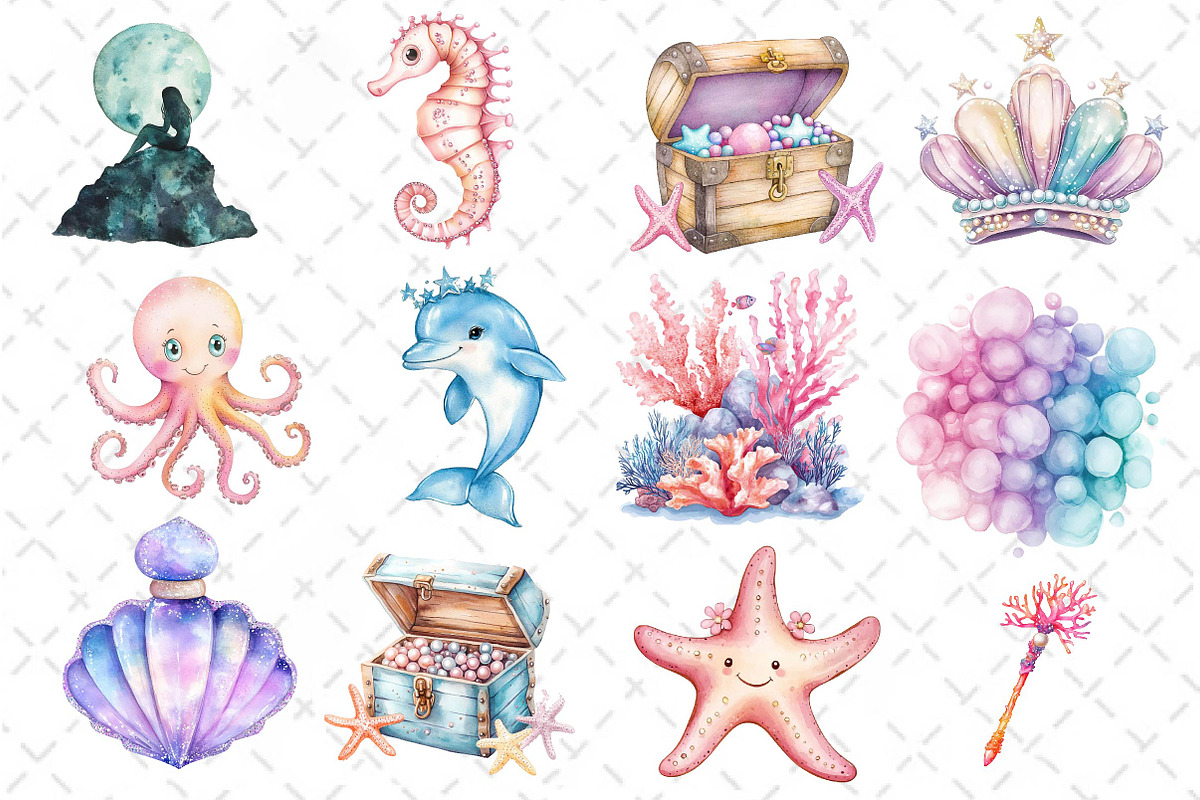 Little Mermaid Under the Sea Clipart, an Illustration by Dream Creation (Photo 4 of 5)