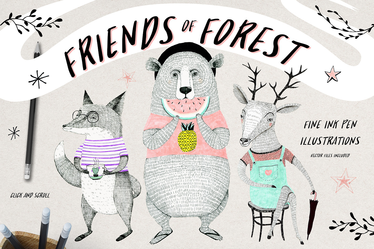 Friends of Forest Illustrations Set, an Illustration by Bibela (Photo 1 of 8)